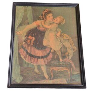 The Good Night Kiss Vintage Framed Print Mother Child In Victorian Style 12 x 10
